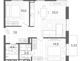 Продается 3-комнатная квартира ЖК Вышка, корпус 1, 69.05  м², 12127000 рублей