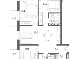 Продается 4-комнатная квартира ЖК Вышка, корпус 1, 87.79  м², 15258000 рублей