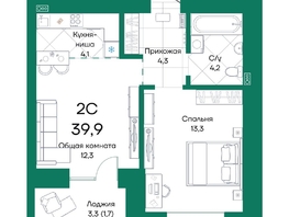 Продается 2-комнатная квартира ЖК Широта, корпус 1, 39.9  м², 6431880 рублей