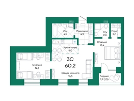 Продается 3-комнатная квартира ЖК Широта, корпус 2, 60.2  м², 7964460 рублей