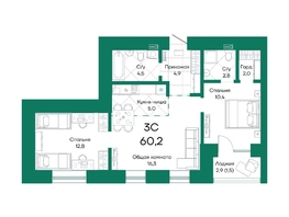 Продается 3-комнатная квартира ЖК Широта, корпус 2, 60.2  м², 8578500 рублей