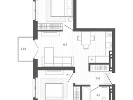 Продается 3-комнатная квартира ЖК Вышка, корпус 3, 53.45  м², 10113000 рублей