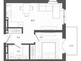 Продается 2-комнатная квартира ЖК Вышка, корпус 3, 44.44 м², 8232000 рублей