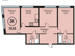 Продается 3-комнатная квартира ЖК Адалин на Южном, дом 15 корпус 5, 70.03 м², 6652850 рублей