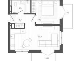 Продается 2-комнатная квартира ЖК Вышка, корпус 2, 49.97  м², 9784000 рублей