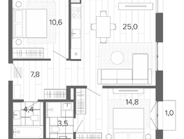 Продается 3-комнатная квартира ЖК Вышка, корпус 1, 66.63  м&sup2;, 12284000 рублей