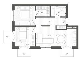 Продается 3-комнатная квартира ЖК Вышка, корпус 2, 64.84  м&sup2;, 11174680 рублей