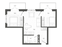 Продается 3-комнатная квартира ЖК Вышка, корпус 3, 54.97  м&sup2;, 10133940 рублей