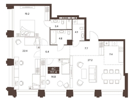 Продается 4-комнатная квартира ЖК Сахаров Парк, 117.4  м&sup2;, 40771611 рублей