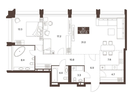 Продается 3-комнатная квартира ЖК Сахаров Парк, 107.6  м&sup2;, 46834729 рублей