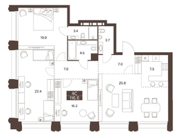 Продается 4-комнатная квартира ЖК Сахаров Парк, 116.6  м&sup2;, 45150551 рублей