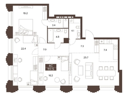 Продается 4-комнатная квартира ЖК Сахаров Парк, 117.5  м&sup2;, 41318410 рублей