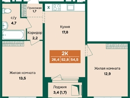 Продается 2-комнатная квартира ЖК Камчатка, корпус 5, 54.5  м&sup2;, 9240000 рублей