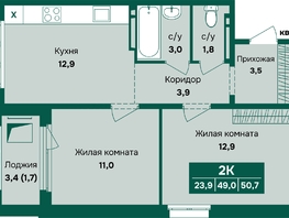 Продается 2-комнатная квартира ЖК Камчатка, корпус 5, 50.7  м&sup2;, 8610000 рублей