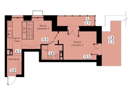 Продается 2-комнатная квартира ЖК Зеленые кварталы, 3 оч, корпус 1, 44.3  м², 6689300 рублей