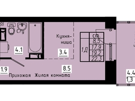 Продается 1-комнатная квартира ЖК Зеленые кварталы, 3 оч, корпус 4, 19.2  м², 2918400 рублей