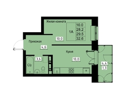 Продается 1-комнатная квартира ЖК Зеленые кварталы, 3 оч, корпус 4, 29.5 м², 5752500 рублей