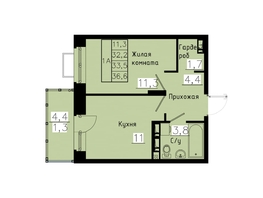 Продается 1-комнатная квартира ЖК Зеленые кварталы, 4 очередь, 33.5 м², 6365000 рублей
