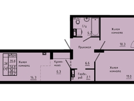 Продается 3-комнатная квартира ЖК Зеленые кварталы, 4 очередь, 56.1  м&sup2;, 8134500 рублей