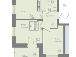 Продается 2-комнатная квартира ЖК Зеленые кварталы, 3 оч, корпус 4, 46.5  м&sup2;, 7114500 рублей