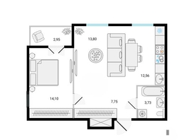 Продается 2-комнатная квартира ЖК Ёлки, дом 3, 52.97  м&sup2;, 8925445 рублей