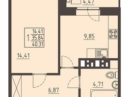 Продается 1-комнатная квартира ЖК Очаг, блок-секция 8, 40.31  м², 6549660 рублей