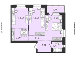 Продается 3-комнатная квартира ЖК Источник, дом 3, 69.52  м², 8418107 рублей