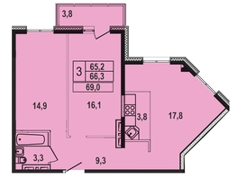 Продается 3-комнатная квартира ЖК Первый Ленинский квартал, дом 5, 69.2  м², 6989200 рублей