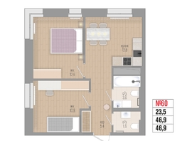 Продается 2-комнатная квартира ЖК Квартал Стрижи, 3 очередь, дом 2, 46.9  м²,  рублей