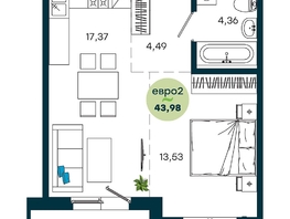 Продается 1-комнатная квартира ЖК ЖиВой комплекс на Кузьмихе, 43.98  м&sup2;, 7050000 рублей