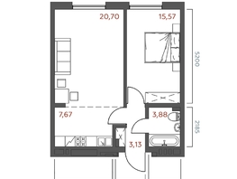 Продается 1-комнатная квартира ЖК Салют, 50.95  м&sup2;, 10485510 рублей