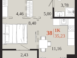 Продается 1-комнатная квартира ЖК 1661, 35.23  м&sup2;, 7785830 рублей