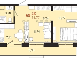 Продается 2-комнатная квартира ЖК 1661, 51.77  м&sup2;, 9898200 рублей