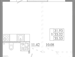Продается 1-комнатная квартира ЖК Мега, дом 5, 35.53  м&sup2;, 4263600 рублей