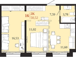 Продается 2-комнатная квартира ЖК 1661, 50.52  м&sup2;, 9927180 рублей
