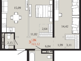 Продается 2-комнатная квартира ЖК 1661, 63.12  м&sup2;, 11771880 рублей