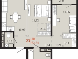 Продается 2-комнатная квартира ЖК 1661, 62.74  м&sup2;, 12328410 рублей