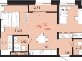 Продается 2-комнатная квартира ЖК 1661, 51.06  м&sup2;, 10926840 рублей
