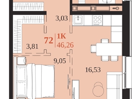 Продается 1-комнатная квартира ЖК 1661, 46.26  м&sup2;, 9969030 рублей