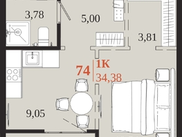 Продается 1-комнатная квартира ЖК 1661, 34.38  м&sup2;, 8096490 рублей