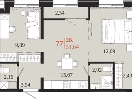 Продается 2-комнатная квартира ЖК 1661, 51.64  м&sup2;, 11464080 рублей