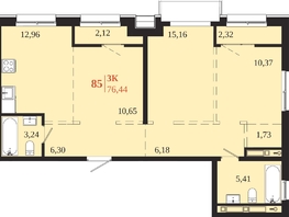 Продается 3-комнатная квартира ЖК 1661, 76.44  м&sup2;, 16319940 рублей