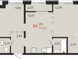 Продается 2-комнатная квартира ЖК 1661, 51.64  м&sup2;, 11205880 рублей