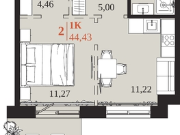Продается 1-комнатная квартира ЖК 1661, 44.43  м&sup2;, 8416800 рублей