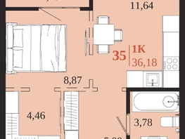 Продается 1-комнатная квартира ЖК 1661, 36.18  м&sup2;, 7706340 рублей