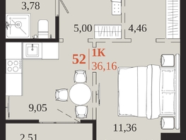 Продается 1-комнатная квартира ЖК 1661, 36.16  м&sup2;, 7955200 рублей