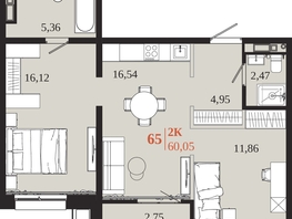Продается 2-комнатная квартира ЖК 1661, 60.05  м&sup2;, 11829850 рублей