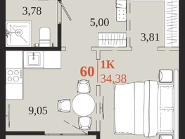 Продается 1-комнатная квартира ЖК 1661, 34.38  м&sup2;, 7701120 рублей
