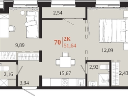 Продается 2-комнатная квартира ЖК 1661, 51.64  м&sup2;, 10896040 рублей