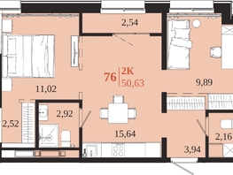 Продается 2-комнатная квартира ЖК 1661, 50.63  м&sup2;, 10682930 рублей